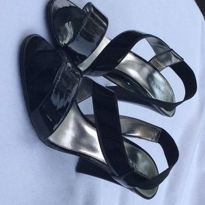 Black patent leather strap sandals